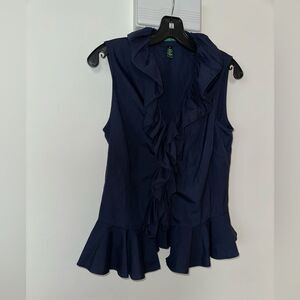 Ralph Lauren Blue Ruffled Sleeveless Blouse